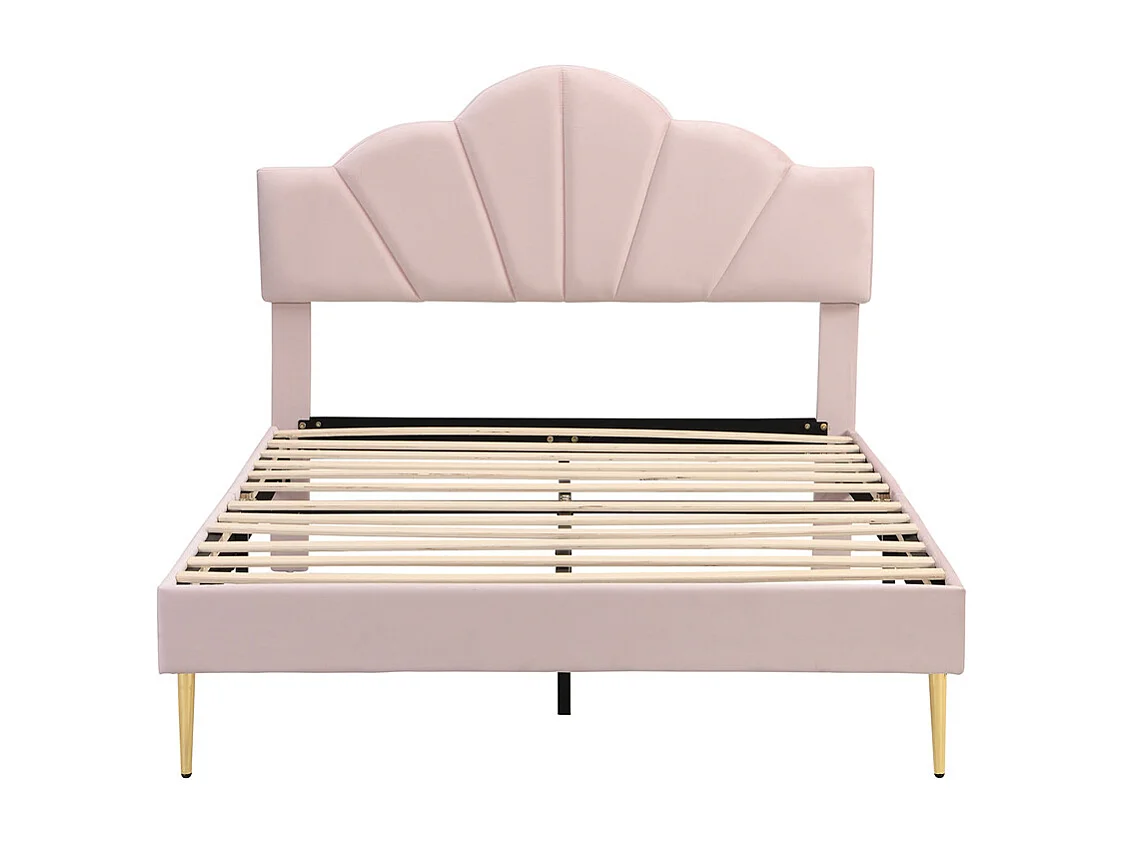 Gestoffeerd bed 140x190 cm tweepersoonsbed met lattenbodem - verstelbaar hoofdeinde - fluwelen stof - roze