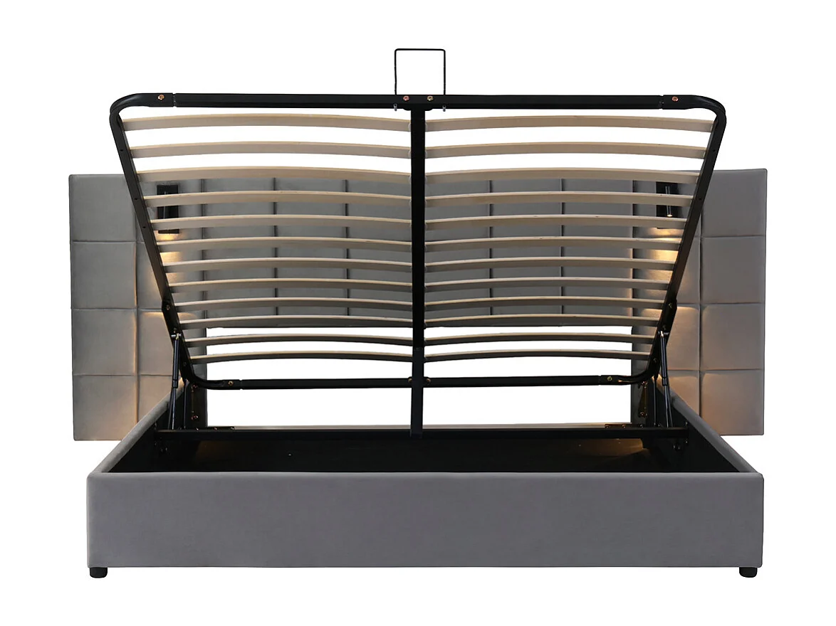 Lit adulte lit 160x200 cm lit rembourré hydraulique lit de rangement lit double velours gris