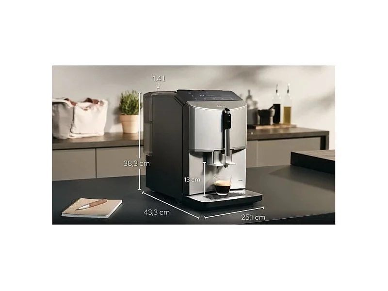 Machine à café SIEMENS - 5 boissons, bac à grains 250g, réservoir d'eau 1,4L