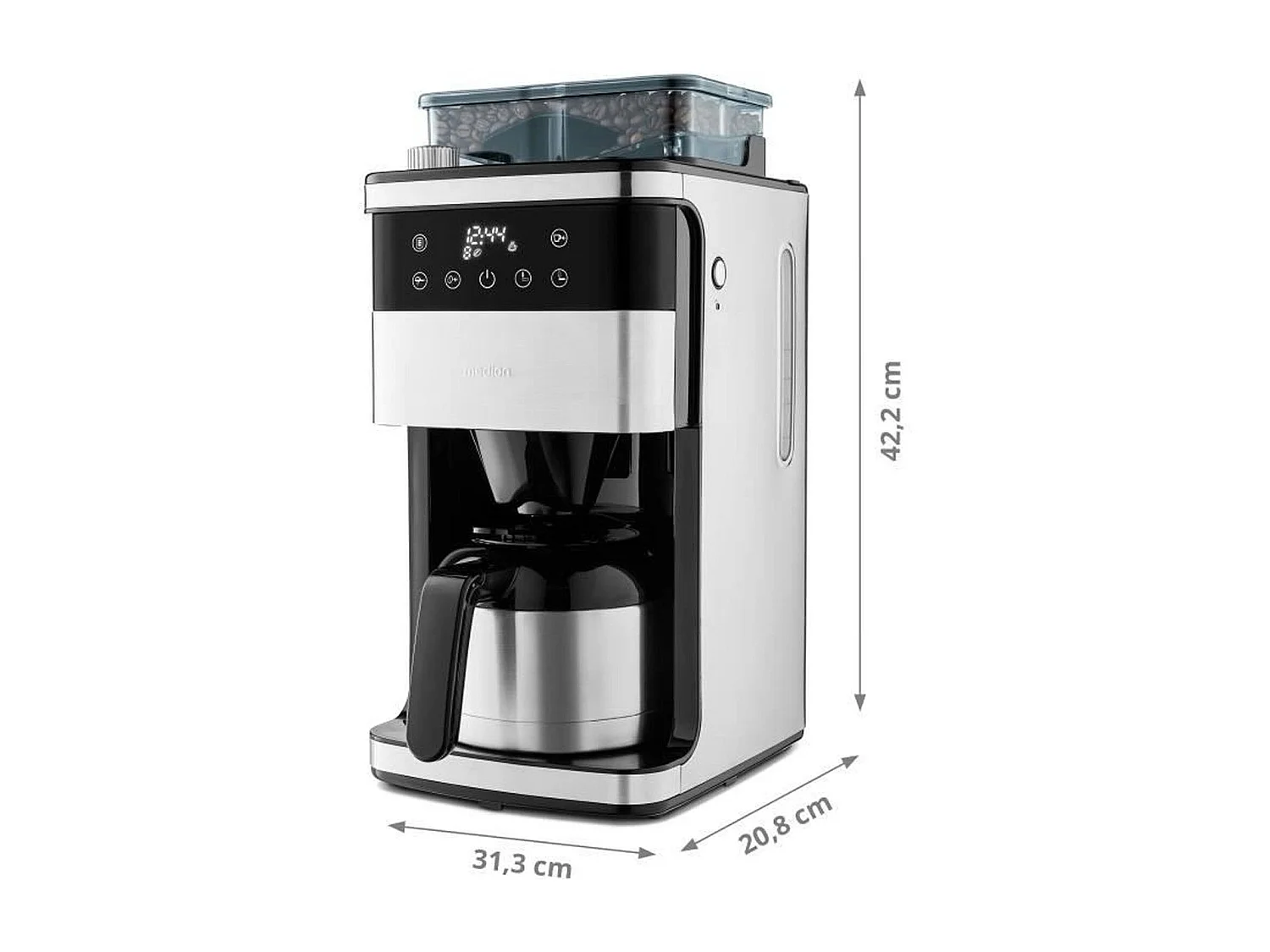 Cafetiere Filtre Digitale Isotherme avec Broyeur - MEDION - 1000W - 1,0L - Silver