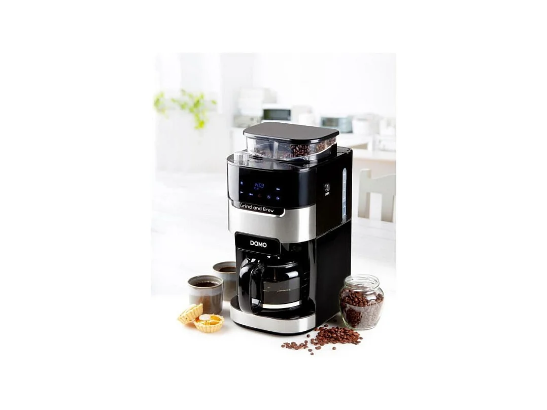 Cafetiere filtre avec moulin intégré - DOMO - DO721K - 900 W - 1,5 L - 12 tasses - 200 g de grains - Ecran LCD - 3 intensités