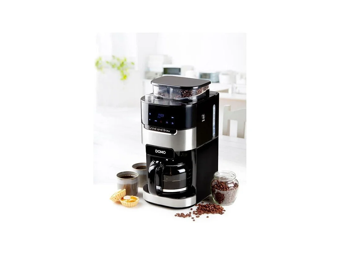 Cafetiere filtre avec moulin intégré - DOMO - DO721K - 900 W - 1,5 L - 12 tasses - 200 g de grains - Ecran LCD - 3 intensités