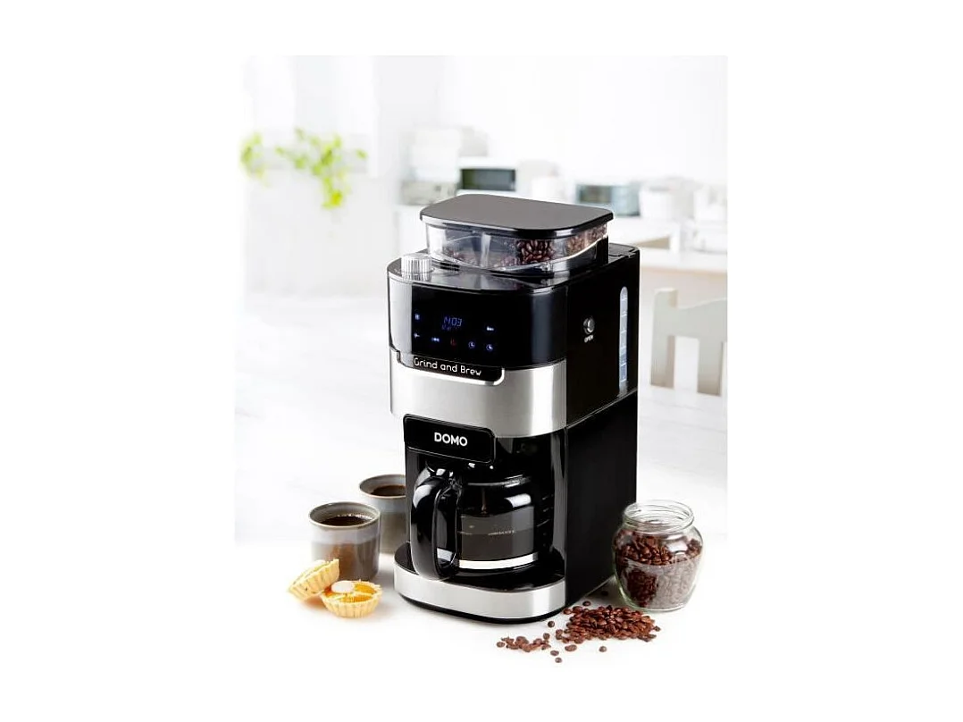 Cafetiere filtre avec moulin intégré - DOMO - DO721K - 900 W - 1,5 L - 12 tasses - 200 g de grains - Ecran LCD - 3 intensités