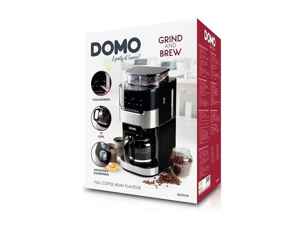 Cafetiere filtre avec moulin intégré - DOMO - DO721K - 900 W - 1,5 L - 12 tasses - 200 g de grains - Ecran LCD - 3 intensités