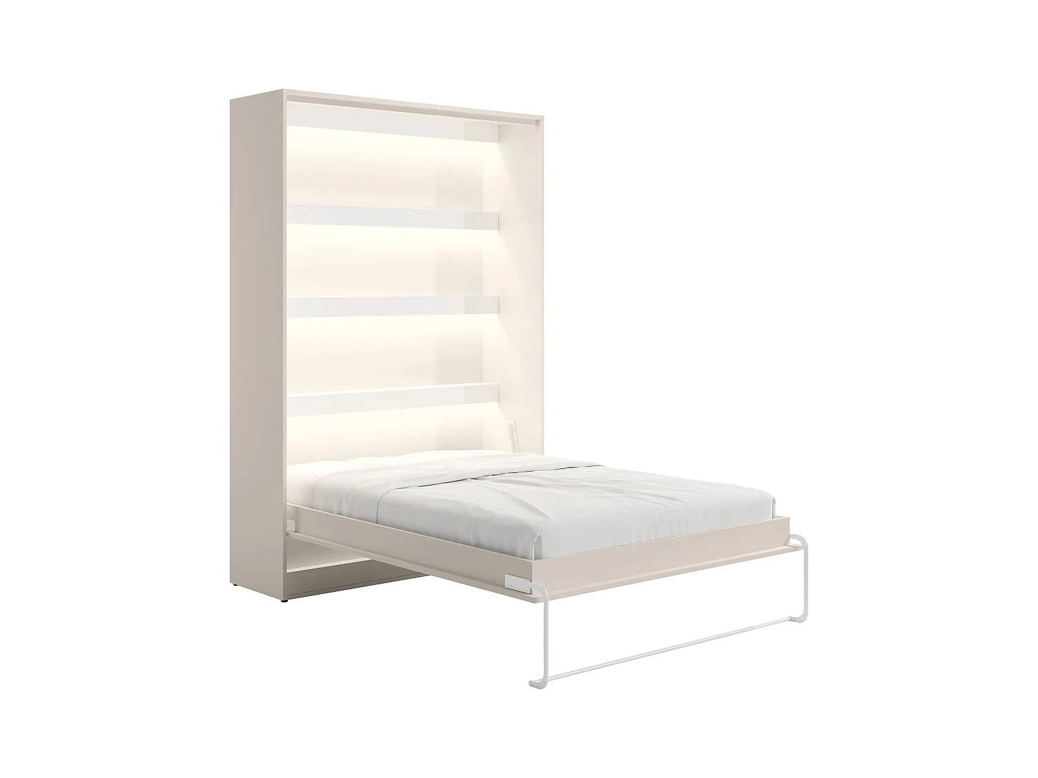 Lit escamotable 140 x 200 cm - Ouverture verticale manuelle - Avec LEDs - Beige + Matelas - RAPILI