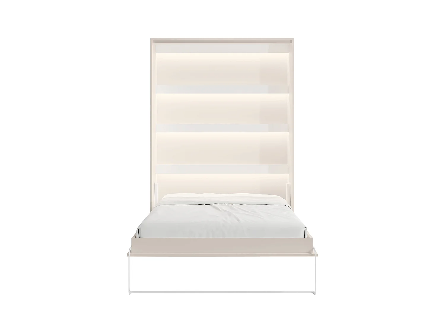 Lit escamotable 140 x 200 cm - Ouverture verticale manuelle - Avec LEDs - Beige + Matelas - RAPILI