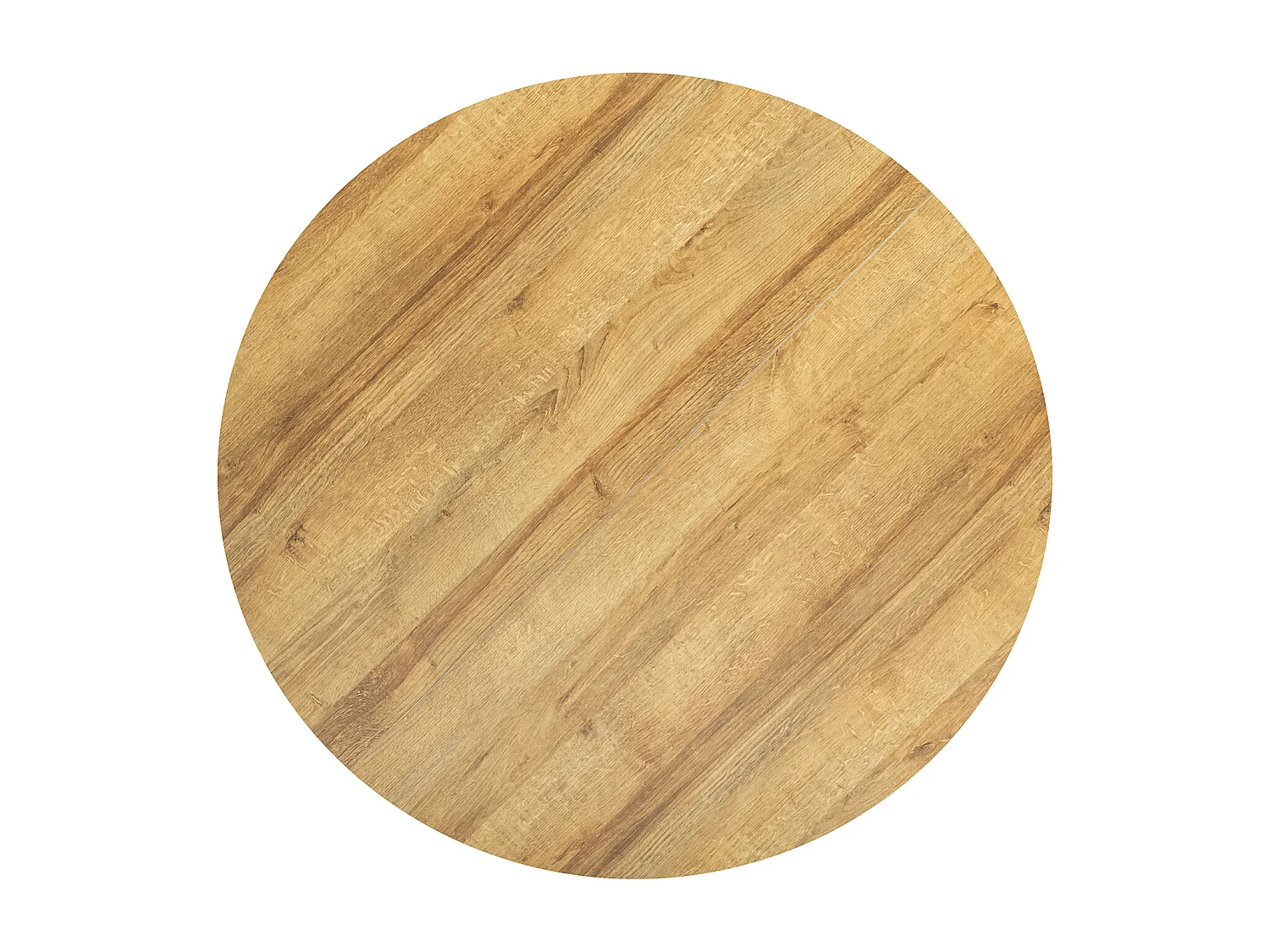 Table à manger ronde 4 à 6 personnes style industriel plateau imitation chêne et pieds en acier noir, CLIFTX