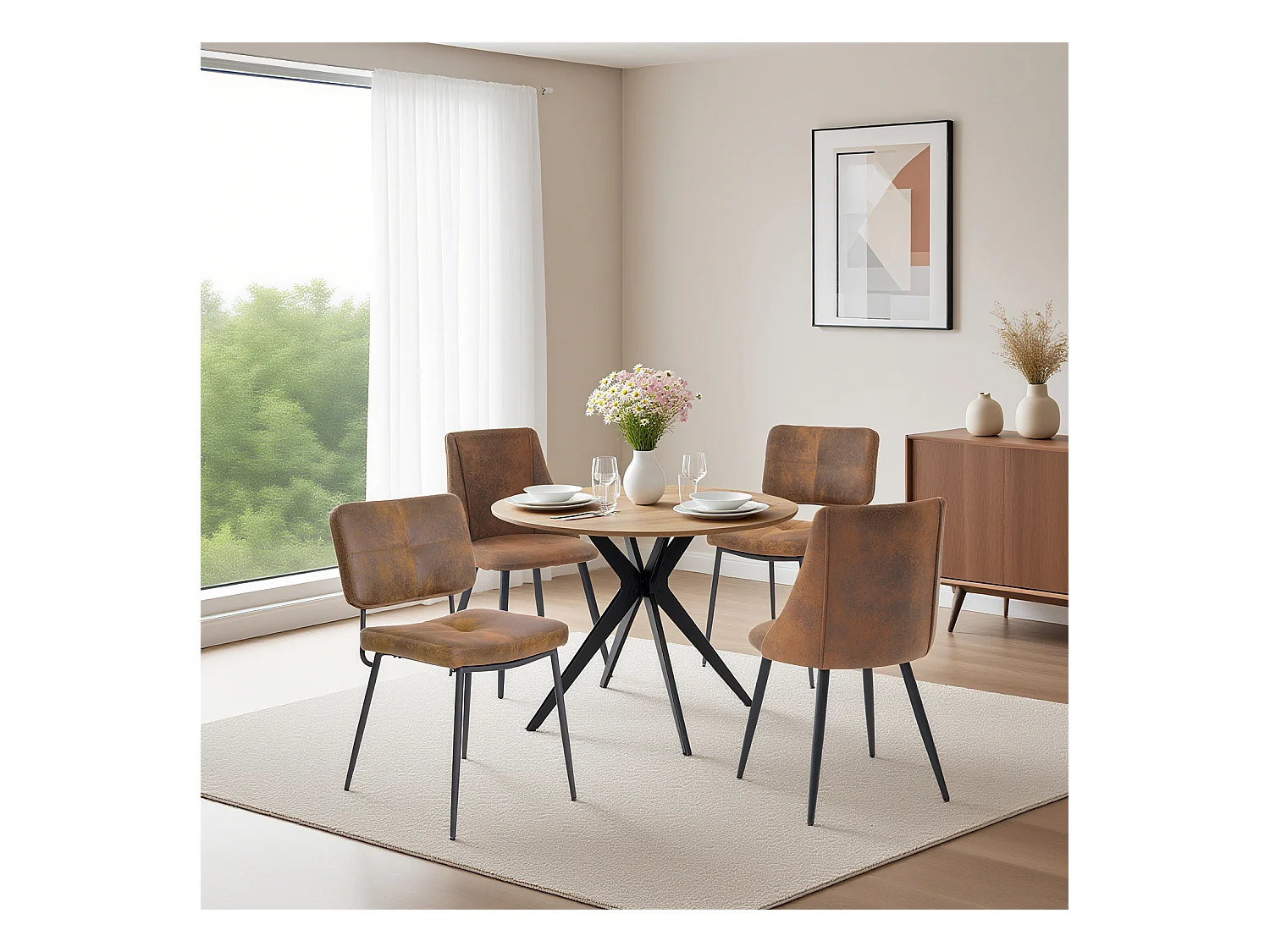 Ensemble de table à manger ronde avec 4 chaises, CLIFTOAKXSET