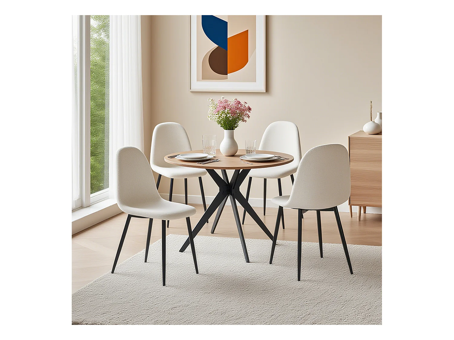 Ensemble de table à manger ronde avec 4 chaises, CLIFTOAKXSET