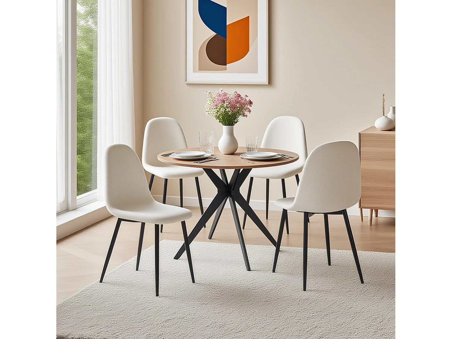 Ensemble de table à manger ronde avec 4 chaises, CLIFTOAKXSET