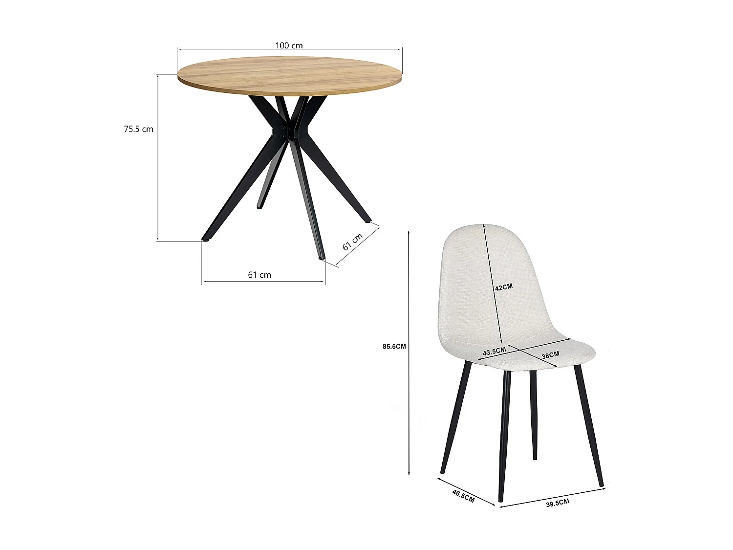 Ensemble de table à manger ronde avec 4 chaises, CLIFTOAKXSET