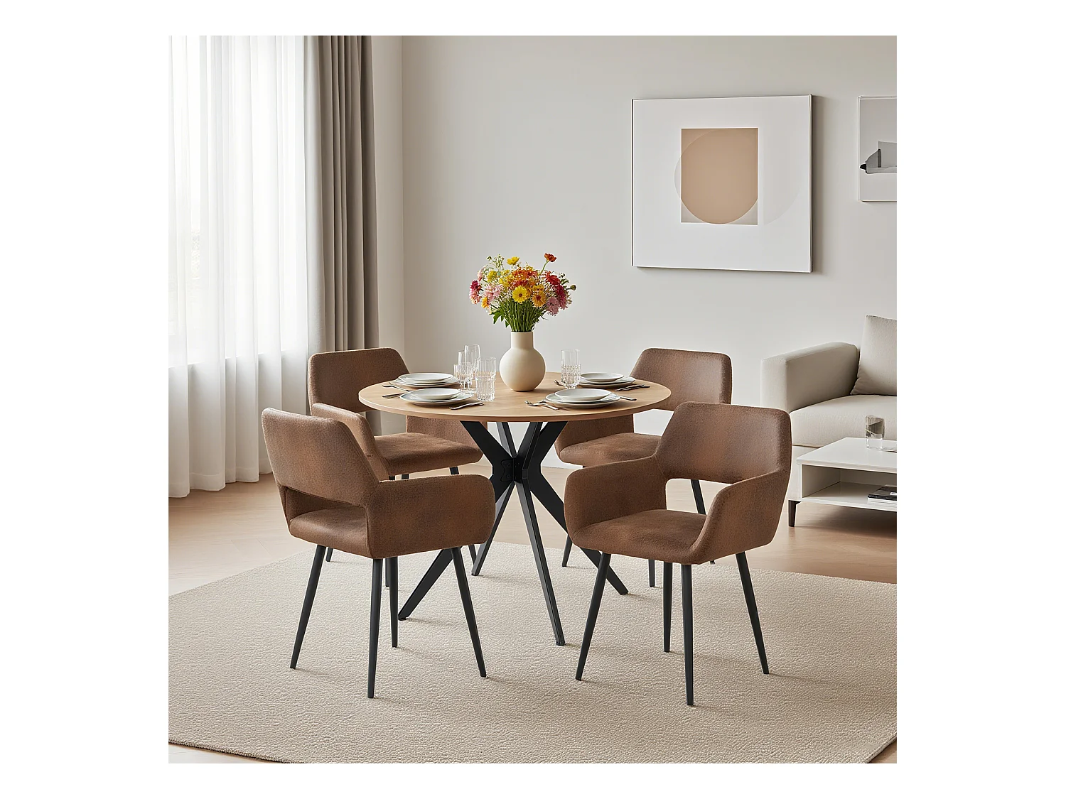 Ensemble de table à manger ronde avec 4 chaises, CLIFTOAKXSET