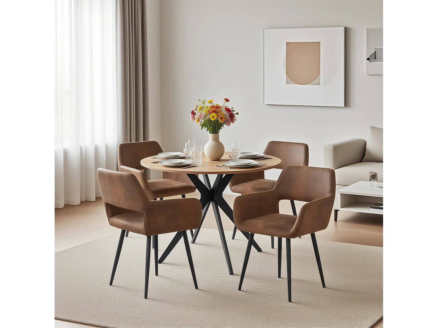 Ensemble de table à manger ronde avec 4 chaises, CLIFTOAKXSET