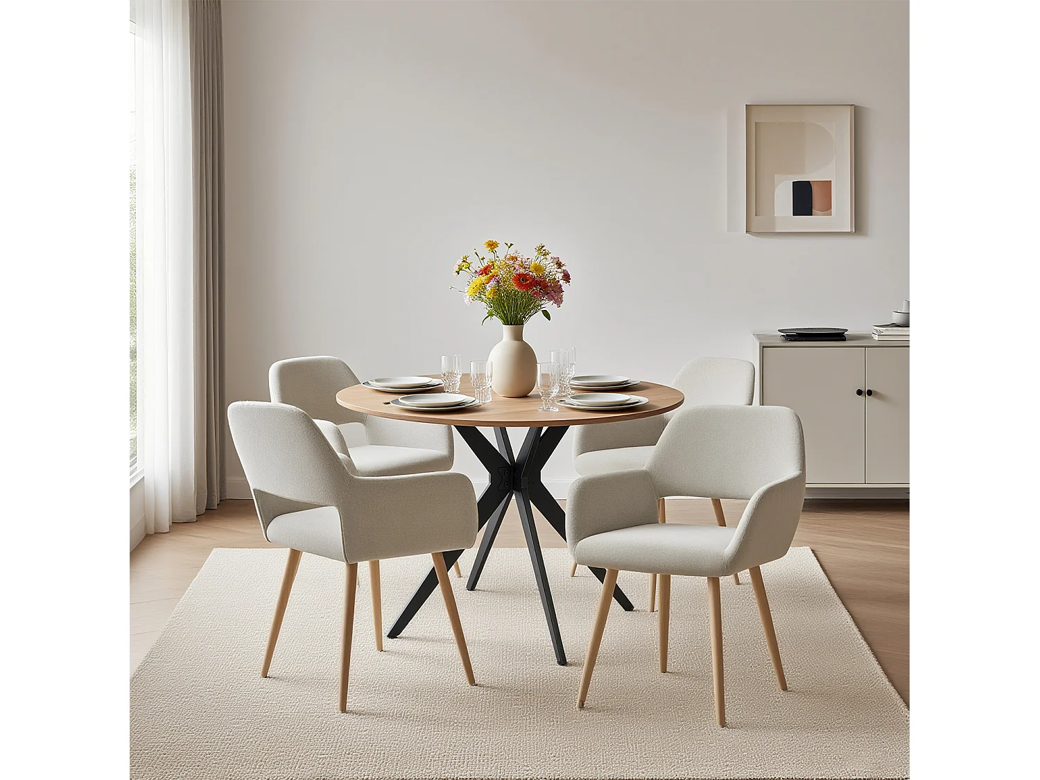 Ensemble de table à manger ronde avec 4 chaises, CLIFTOAKXSET