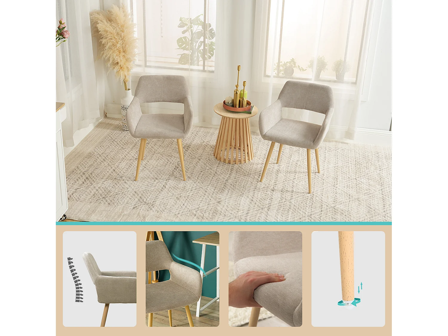 Ensemble de table à manger ronde avec 4 chaises, CLIFTOAKXSET