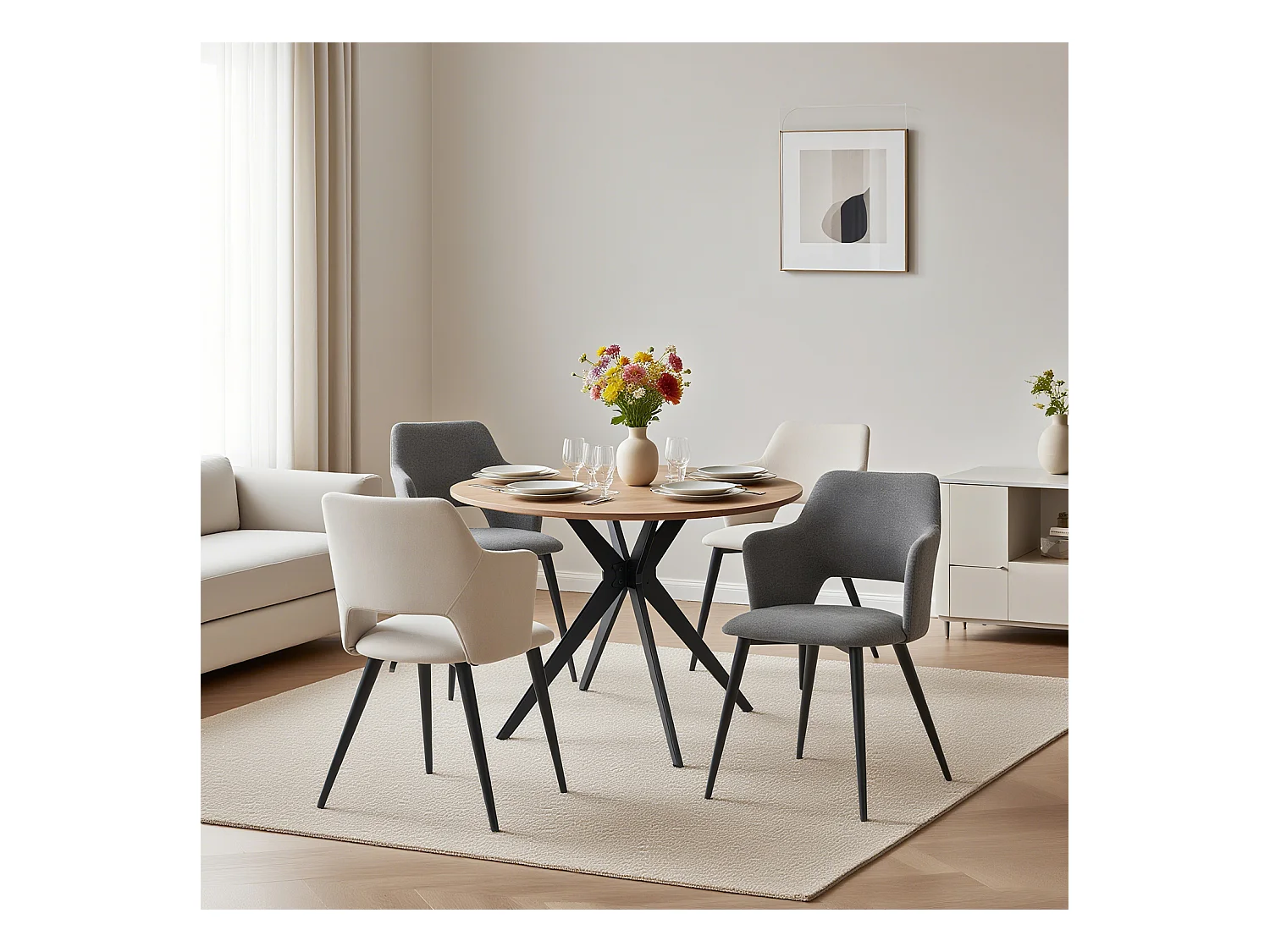 Ensemble de table à manger ronde avec 4 chaises, CLIFTOAKXSET