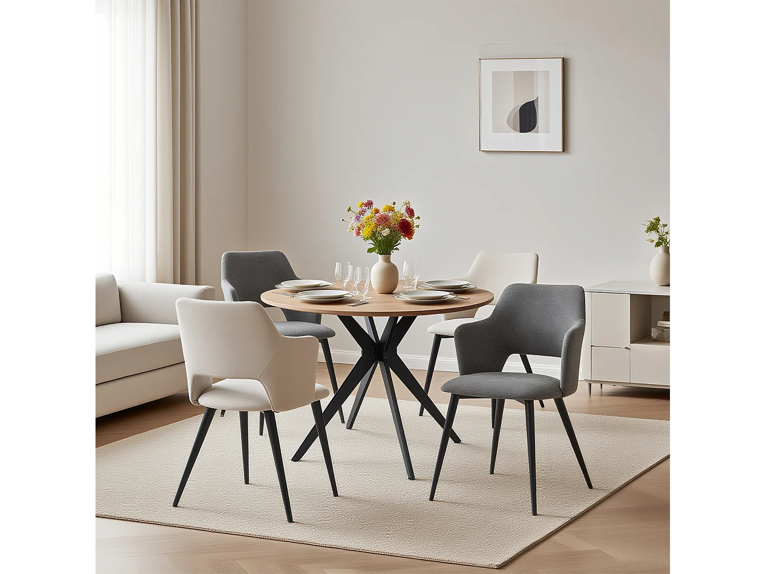 Ensemble de table à manger ronde avec 4 chaises, CLIFTOAKXSET