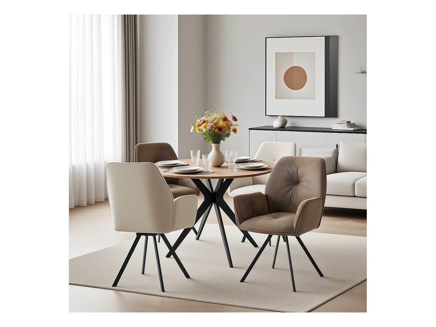 Ensemble de table à manger ronde avec 4 chaises, CLIFTOAKXSET