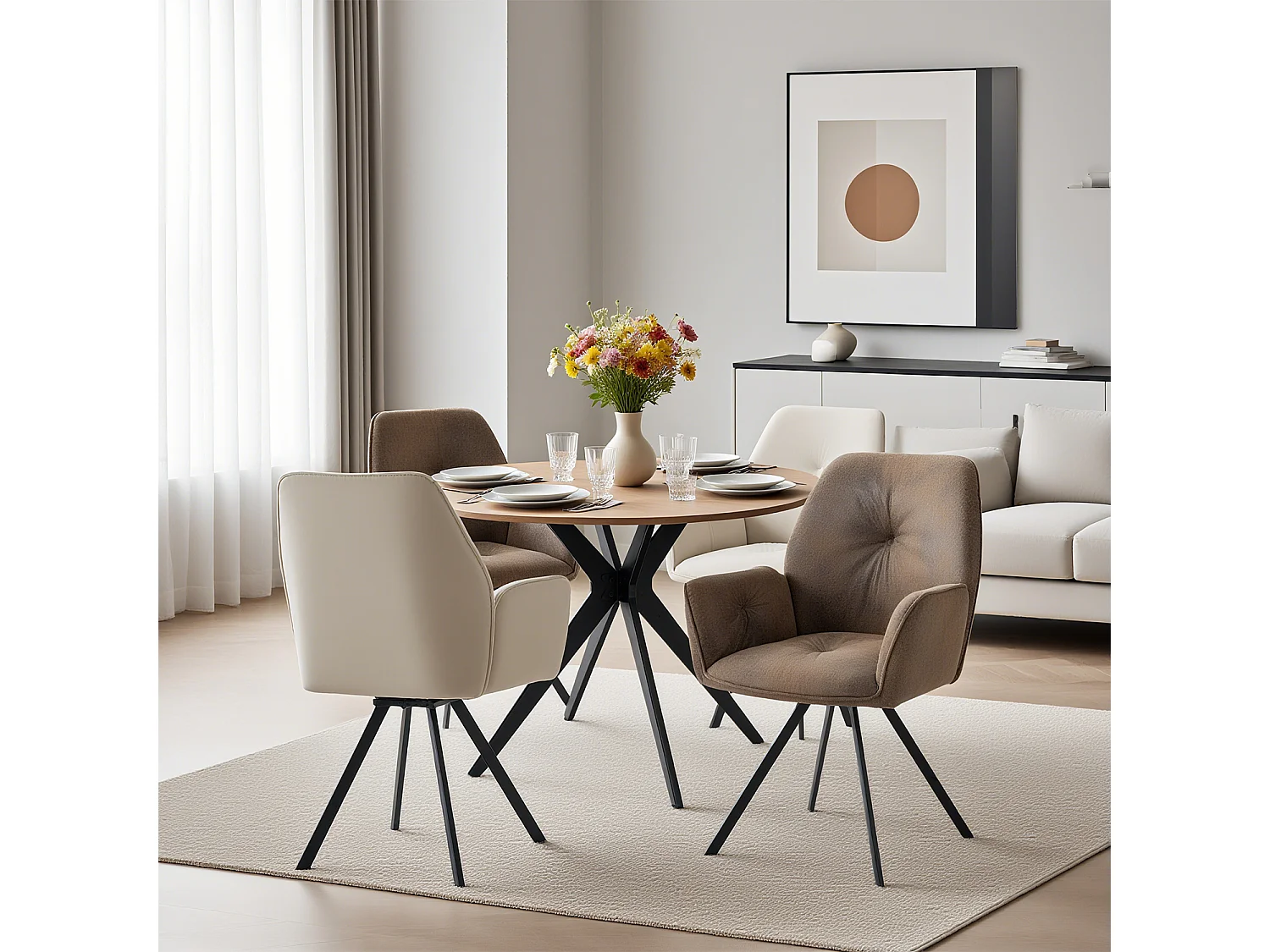 Ensemble de table à manger ronde avec 4 chaises, CLIFTOAKXSET