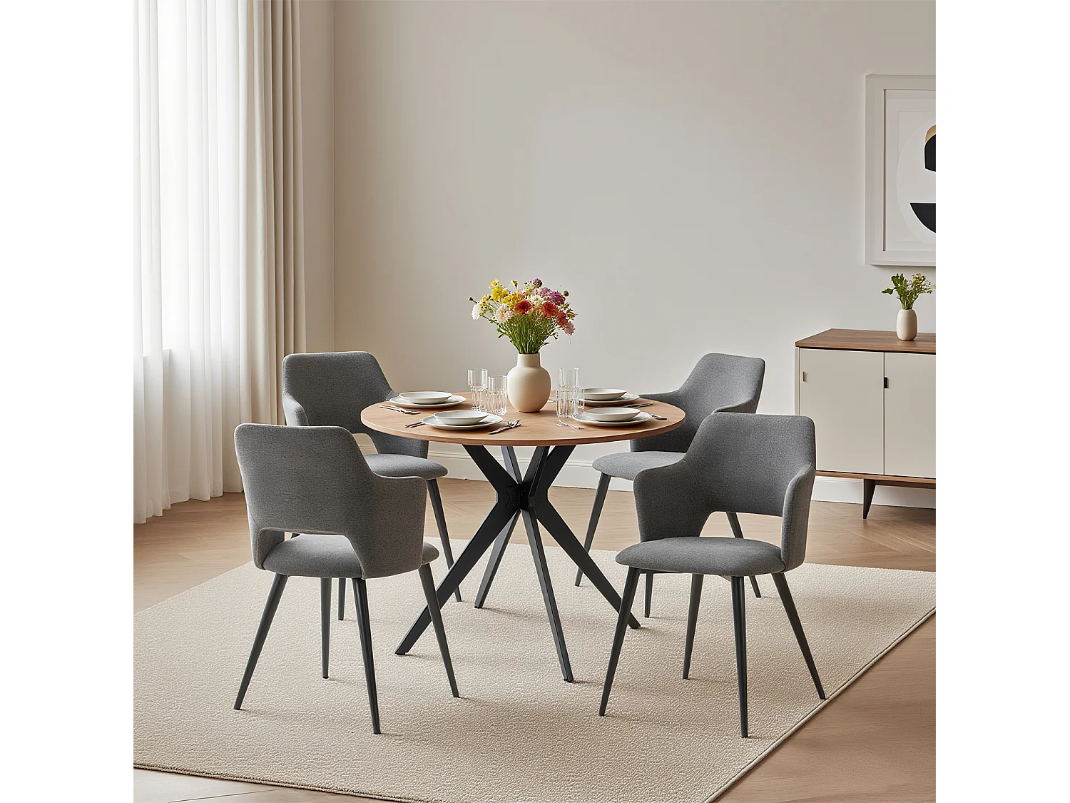 Ensemble de table à manger ronde avec 4 chaises, CLIFTOAKXSET