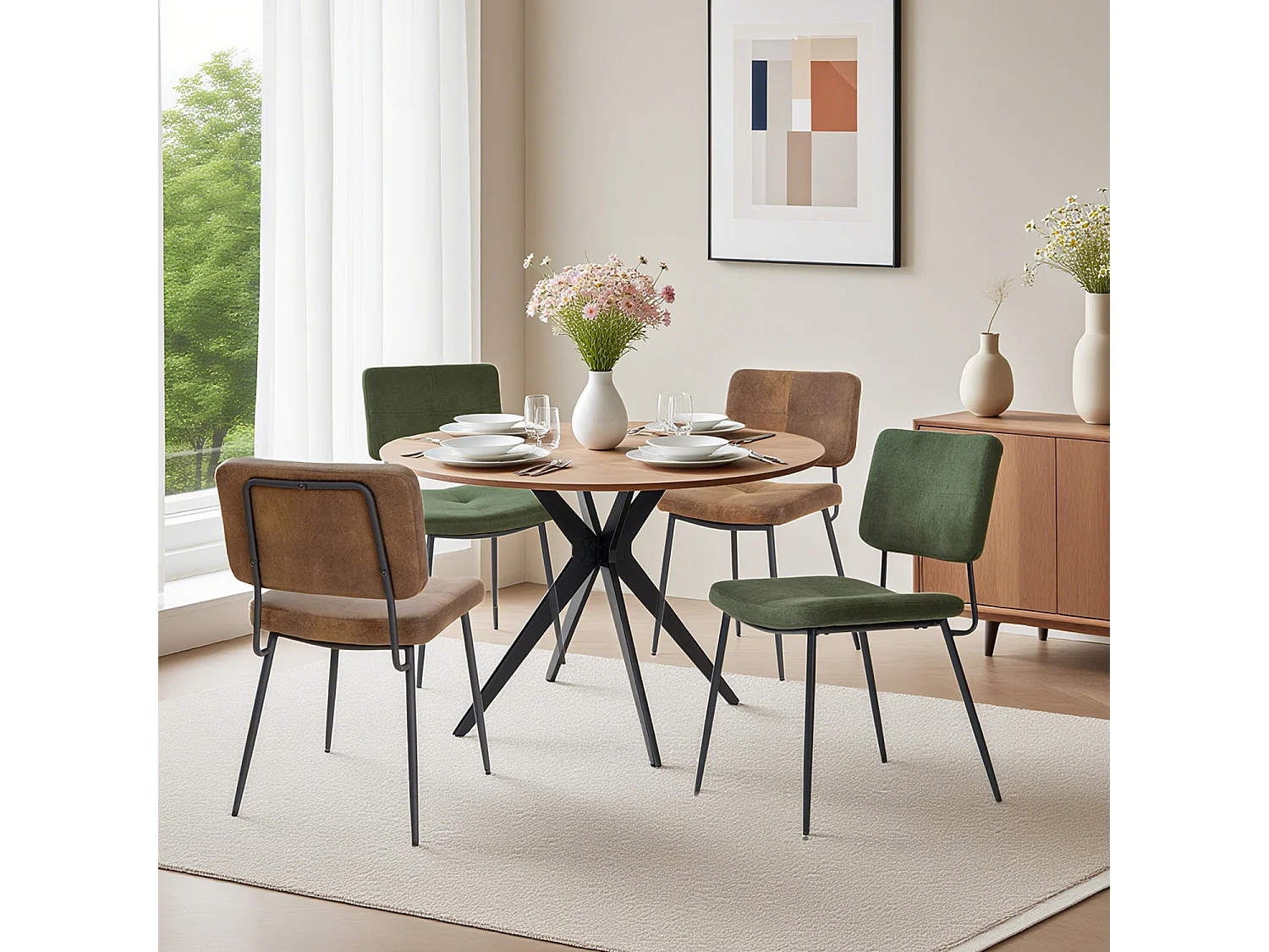 Ensemble de table à manger ronde avec 4 chaises, CLIFTOAKXSET