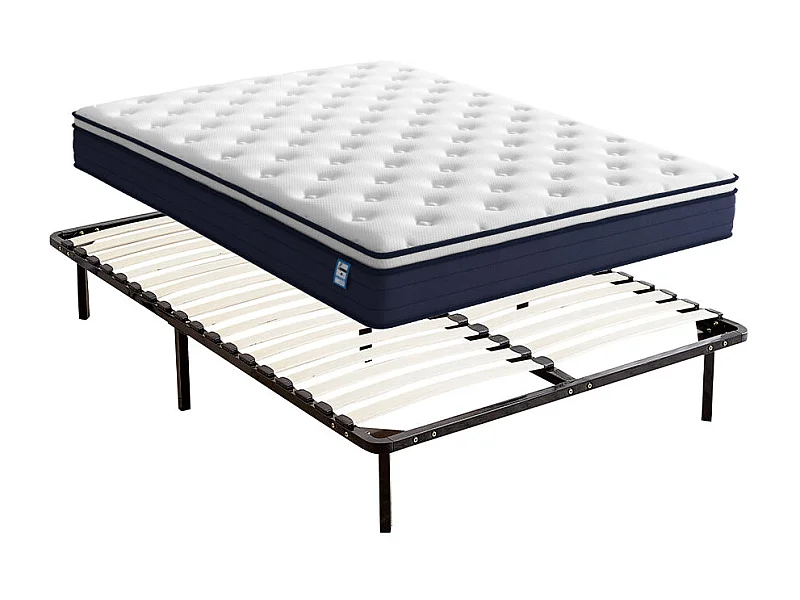 Ensemble Matelas à ressorts +Sommier à Lattes sur Pieds, 140x190cm, Epaisseur du Matelas 25cm