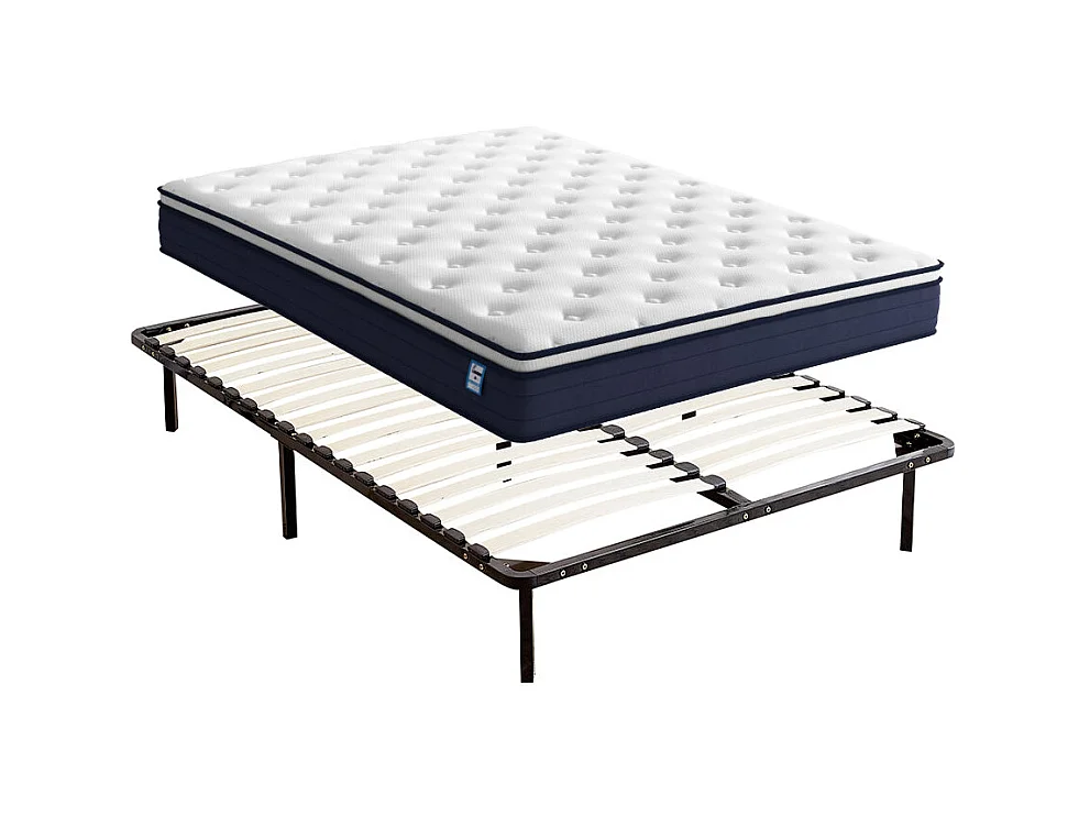 Ensemble Matelas à ressorts +Sommier à Lattes sur Pieds, 140x190cm, Epaisseur du Matelas 25cm