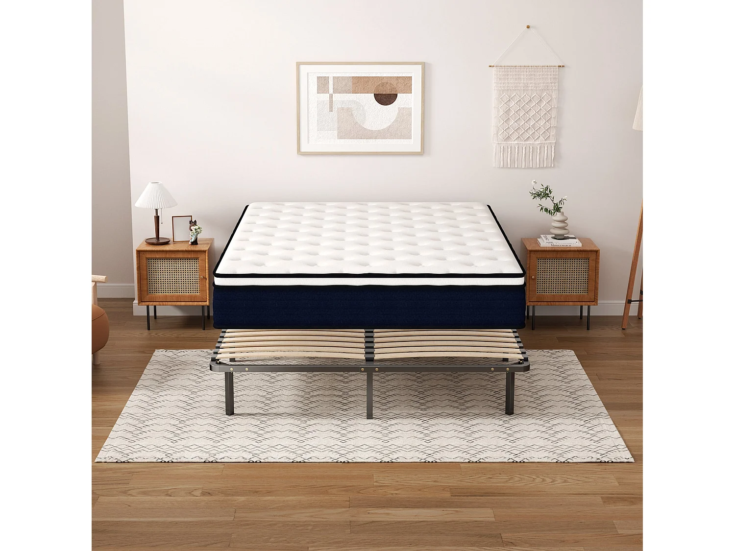 Ensemble 140x190cm Matelas à ressorts +Sommier à Lattes sur Pieds, Epaisseur du Matelas 25cm