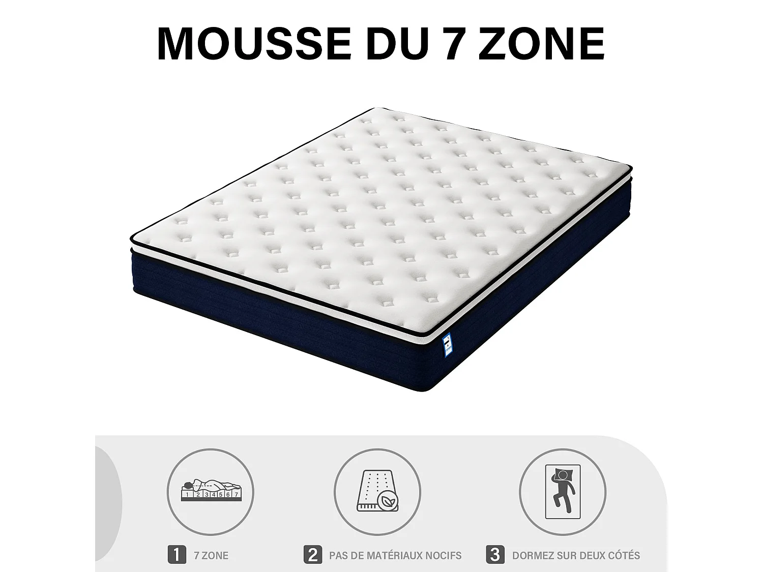 Ensemble 140x190cm Matelas à ressorts +Sommier à Lattes sur Pieds, Epaisseur du Matelas 25cm