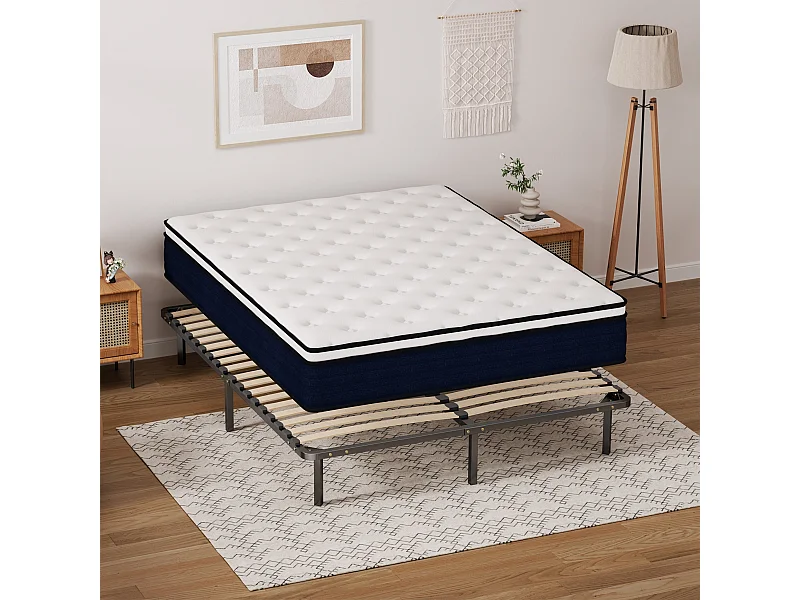 Set met springverenmatras + lattenbodem op poten, 140 x 190 cm, matrasdikte 25 cm