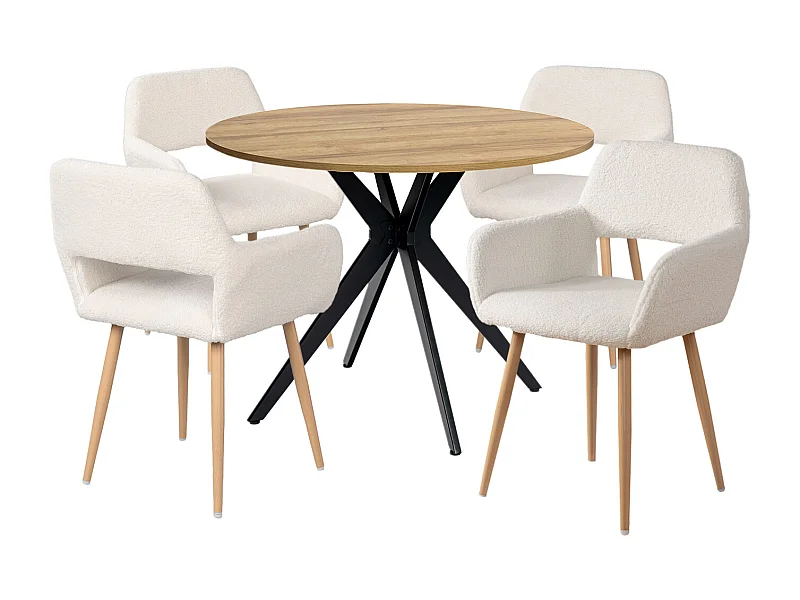 Ensemble de table à manger ronde avec 4 chaises, CLIFTOAKXSET