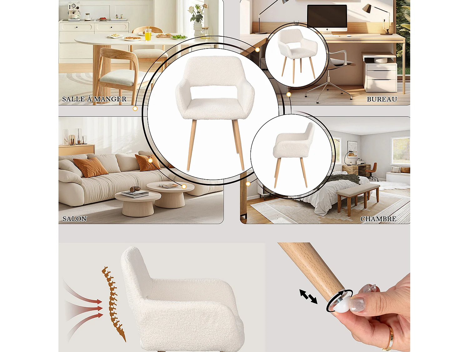 Ensemble de table à manger ronde avec 4 chaises, CLIFTOAKXSET