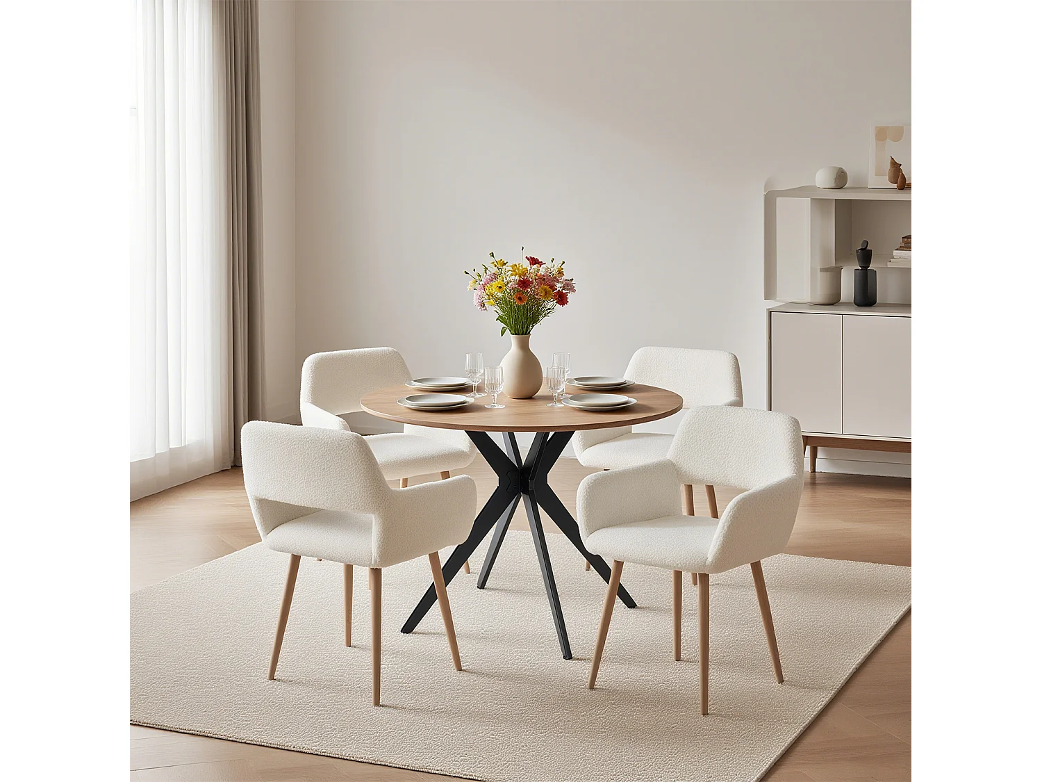 Ensemble de table à manger ronde avec 4 chaises, CLIFTOAKXSET