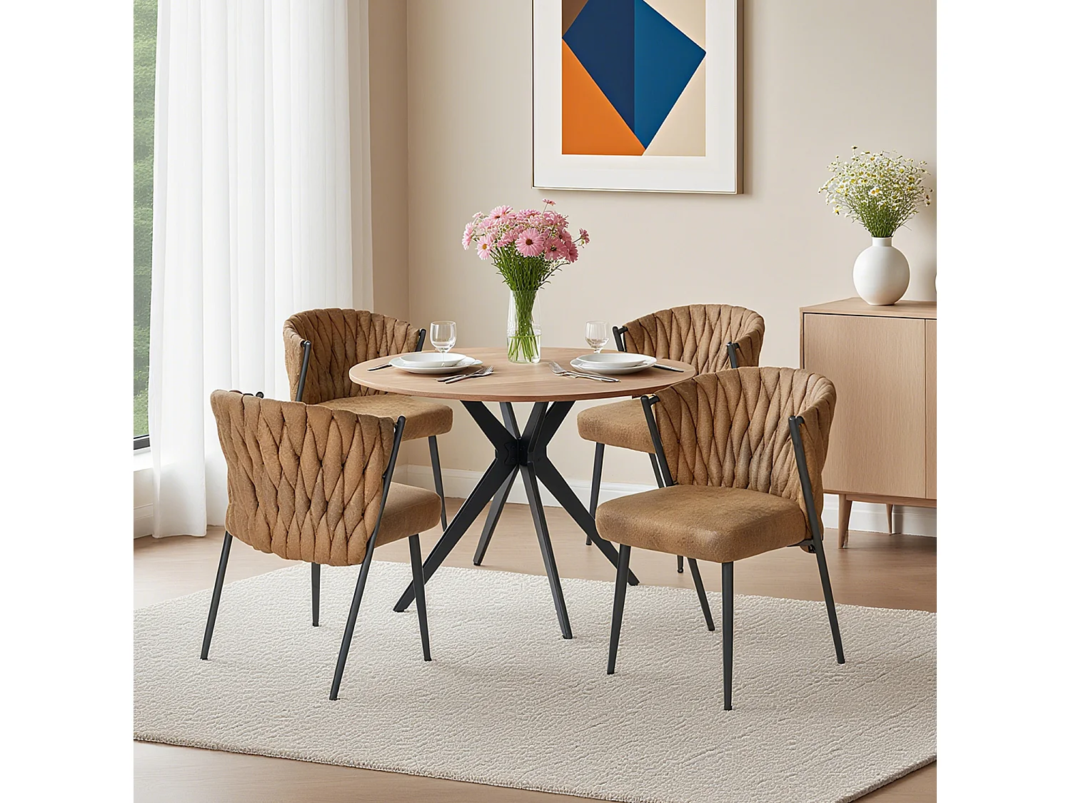 Ensemble de table à manger ronde avec 4 chaises, CLIFTOAKXSET