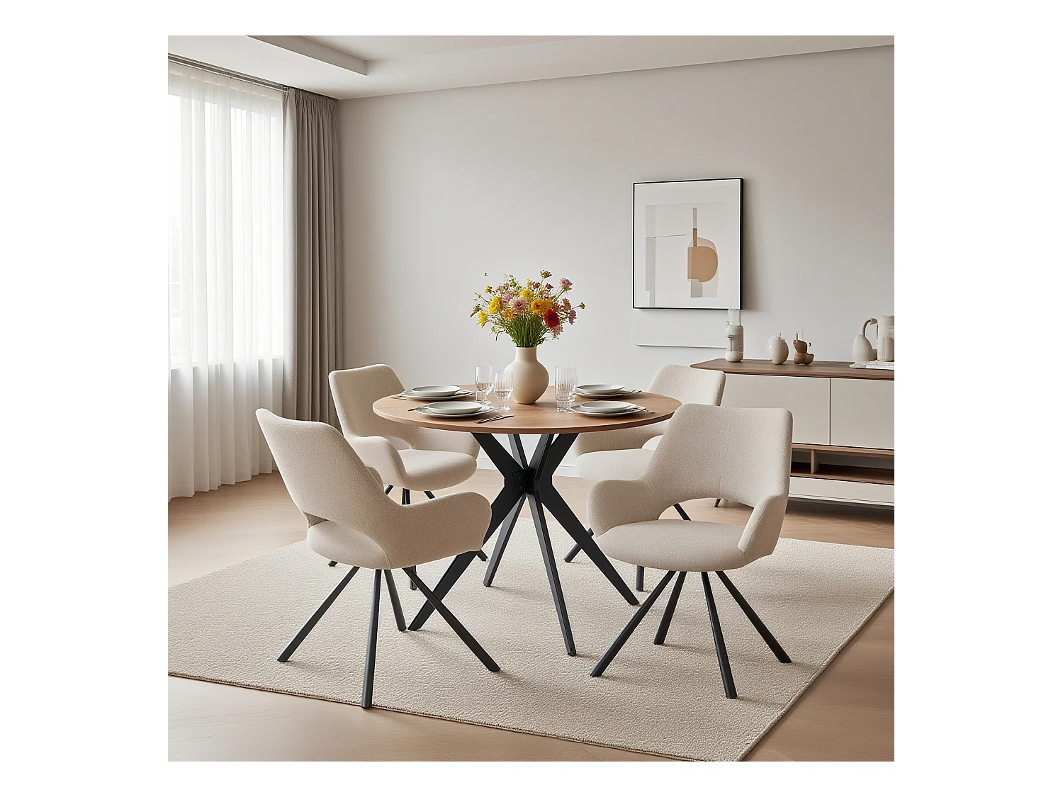 Ensemble de table à manger ronde avec 4 chaises, CLIFTOAKXSET