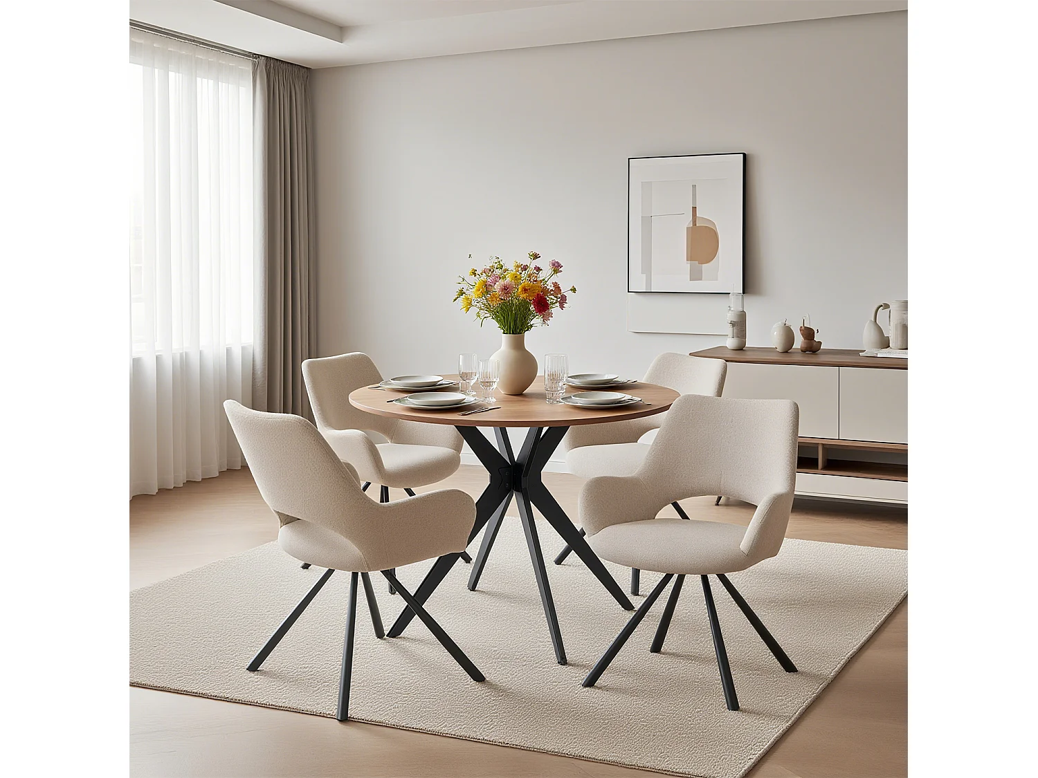 Ensemble de table à manger ronde avec 4 chaises, CLIFTOAKXSET