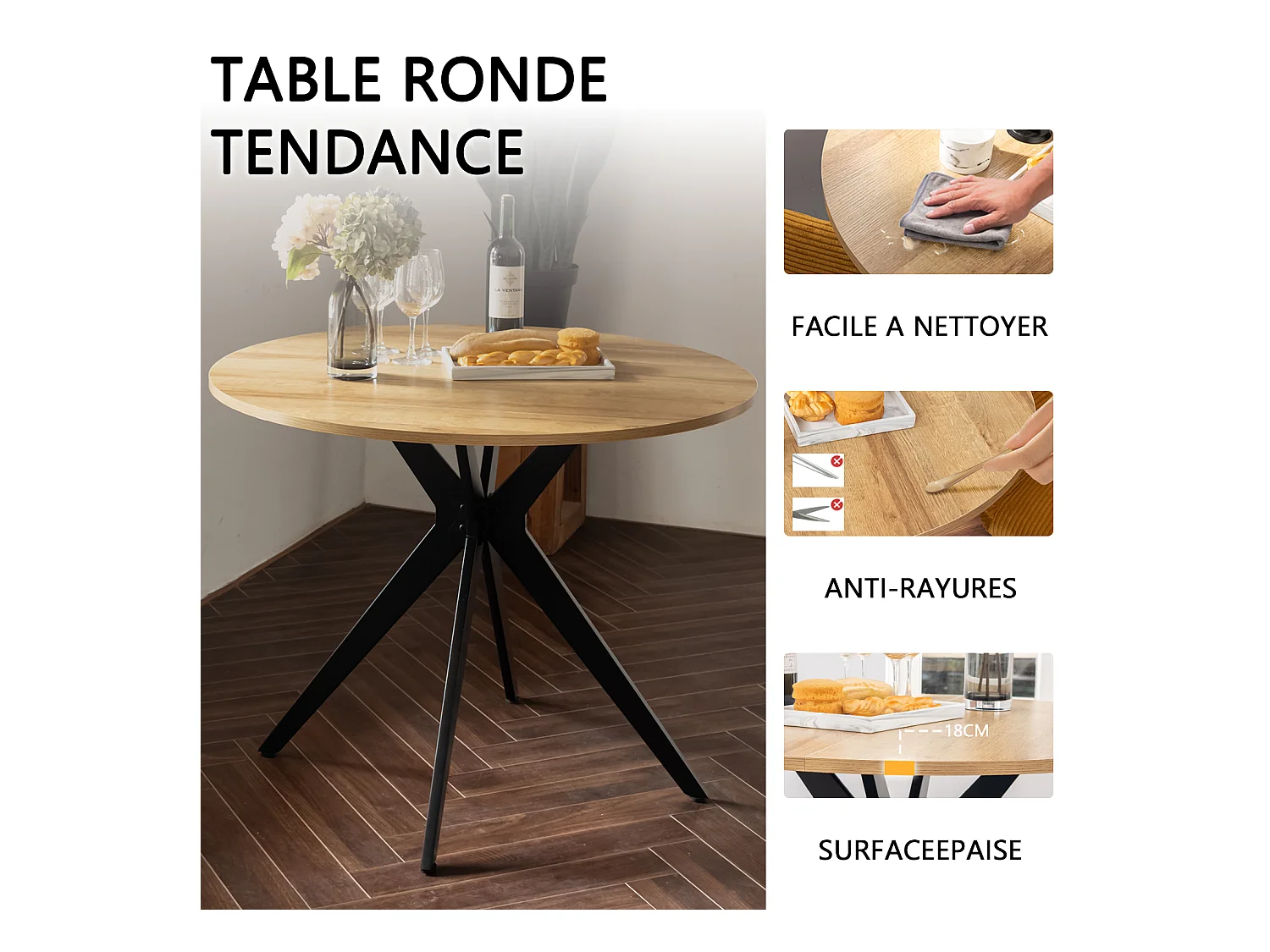 Ensemble de table à manger ronde avec 2 chaises, CLIFTOAKXSET3
