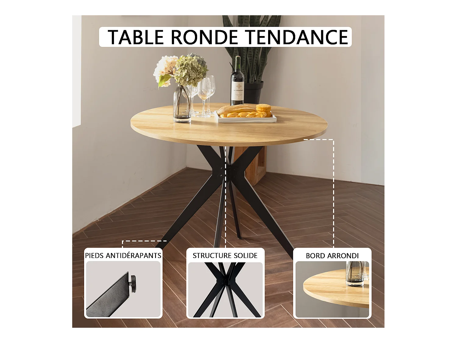 Ensemble de table à manger ronde avec 2 chaises, CLIFTOAKXSET3