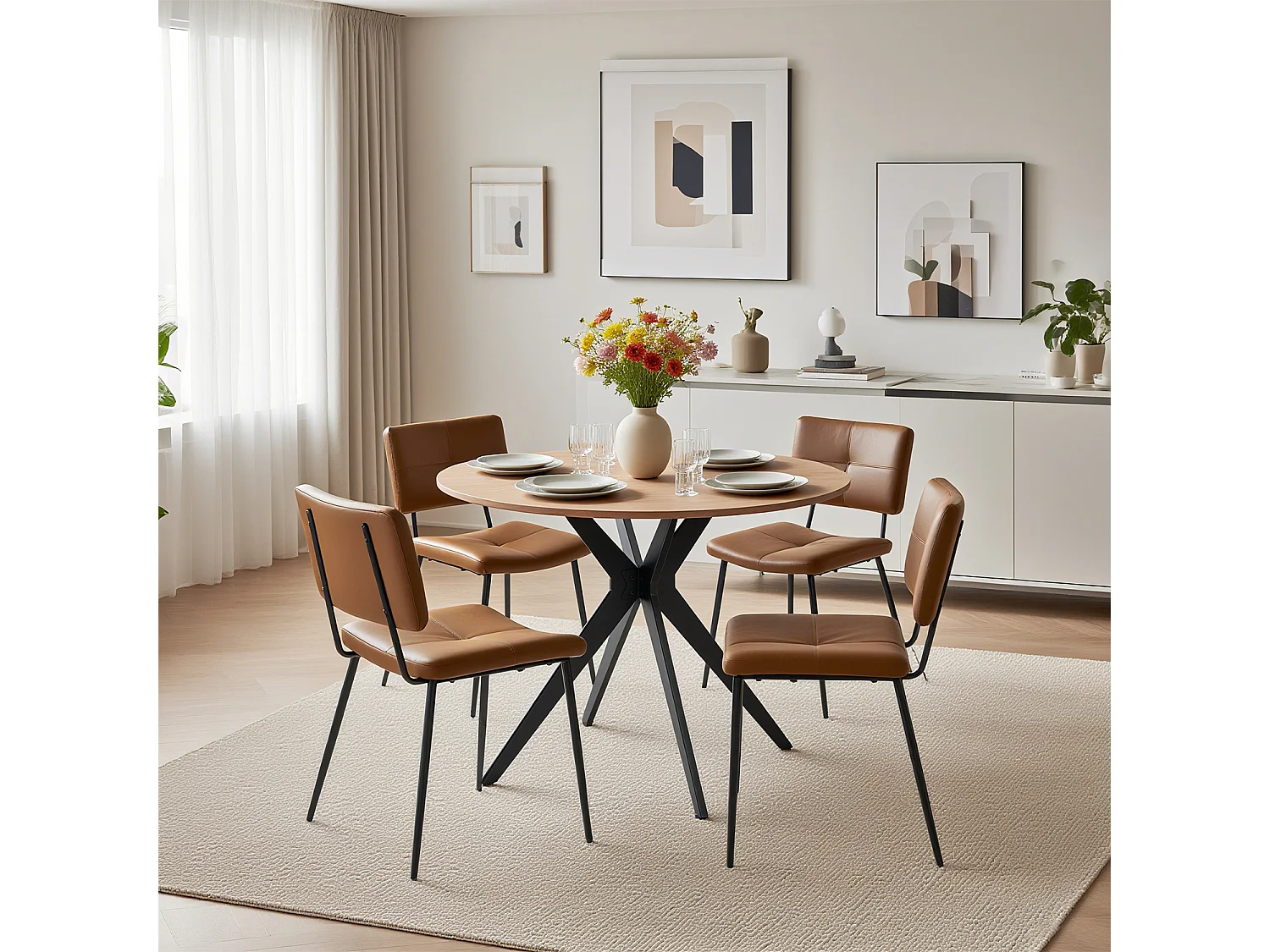 Ensemble de table à manger ronde avec 4 chaises, CLIFTOAKXSET