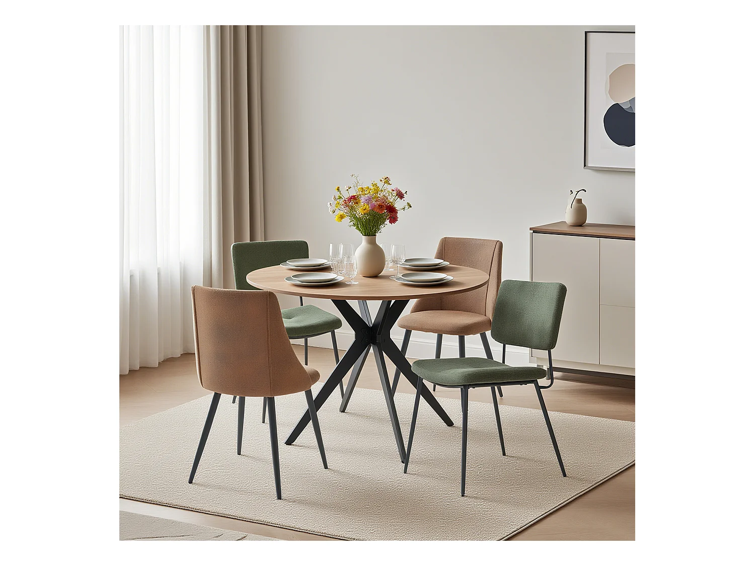 Ensemble de table à manger ronde avec 4 chaises, CLIFTOAKXSET