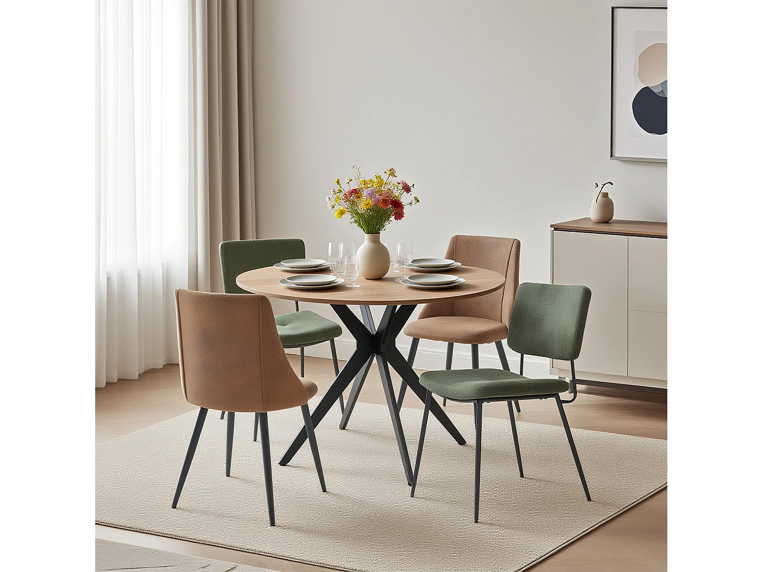Ensemble de table à manger ronde avec 4 chaises, CLIFTOAKXSET