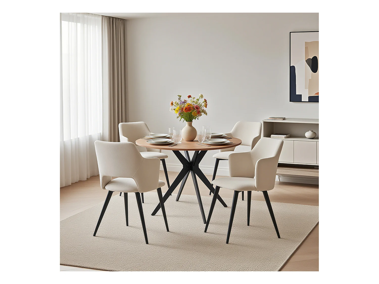 Ensemble de table à manger ronde avec 4 chaises, CLIFTOAKXSET