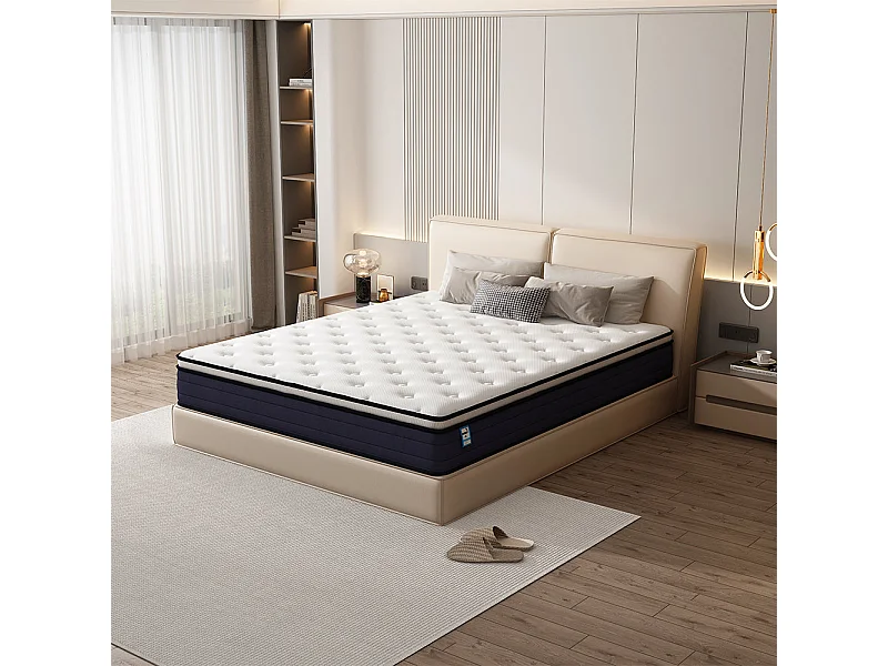 Set met springverenmatras + lattenbodem met brede latten 140 x 190 cm, dikte van de matras 25 cm