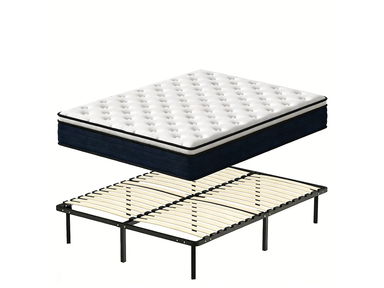 Set met springverenmatras + lattenbodem met brede latten 140 x 190 cm, dikte van de matras 25 cm