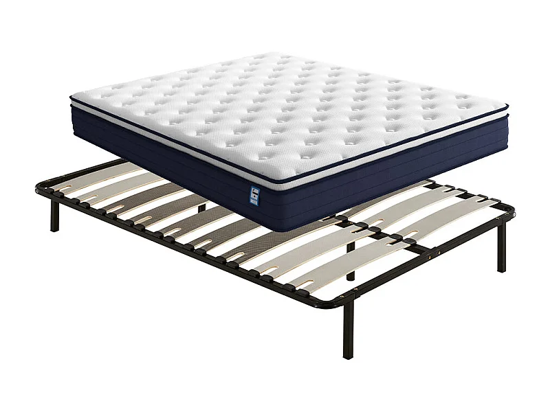 Set met springverenmatras + lattenbodem met brede latten 140 x 190 cm, dikte van de matras 25 cm