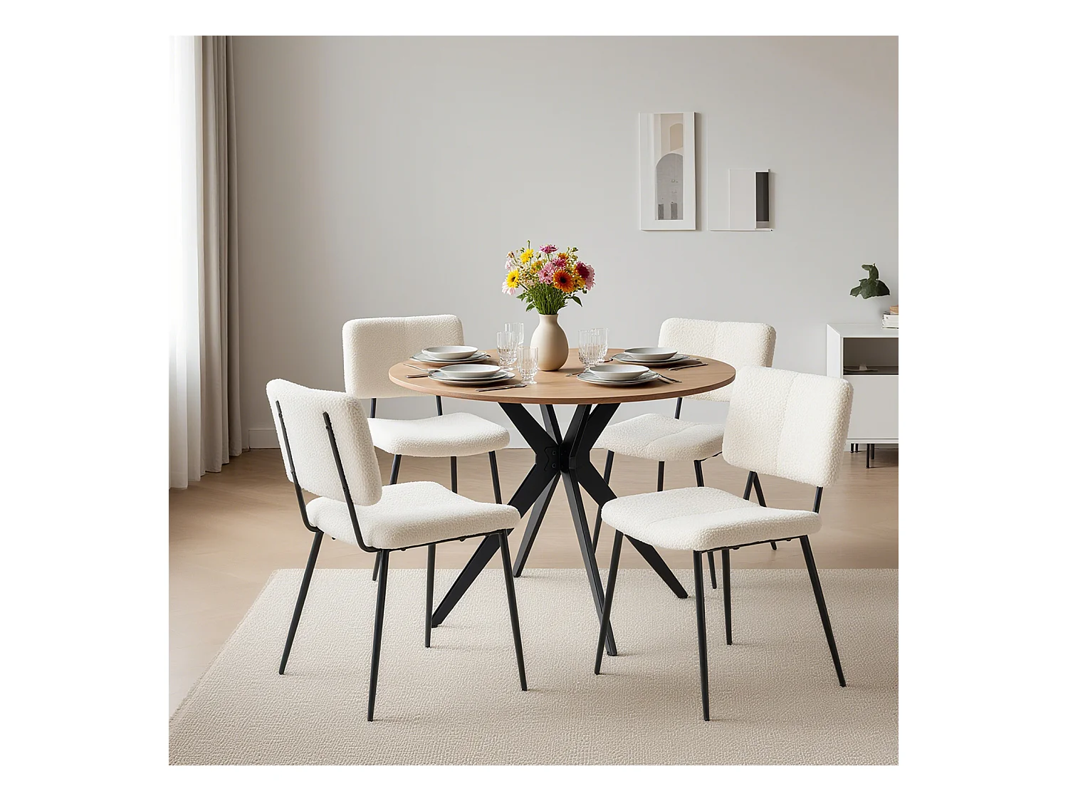 Ensemble de table à manger ronde avec 4 chaises, CLIFTOAKXSET