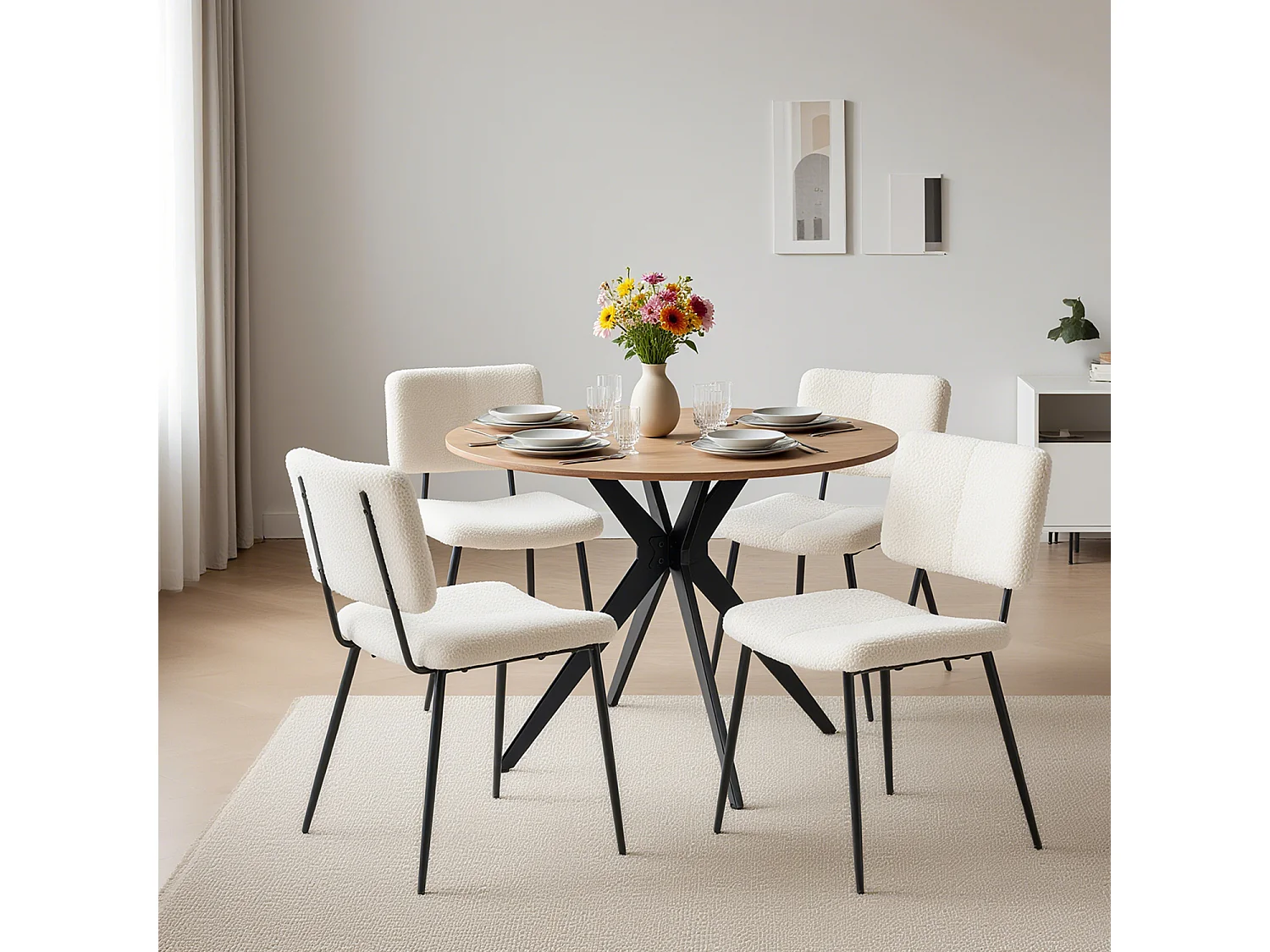Ensemble de table à manger ronde avec 4 chaises, CLIFTOAKXSET