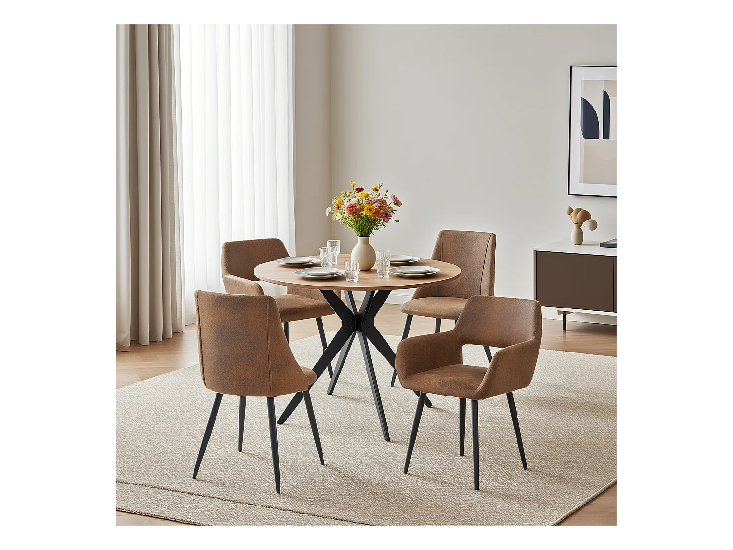 Ensemble de table à manger ronde avec 4 chaises, CLIFTOAKXSET