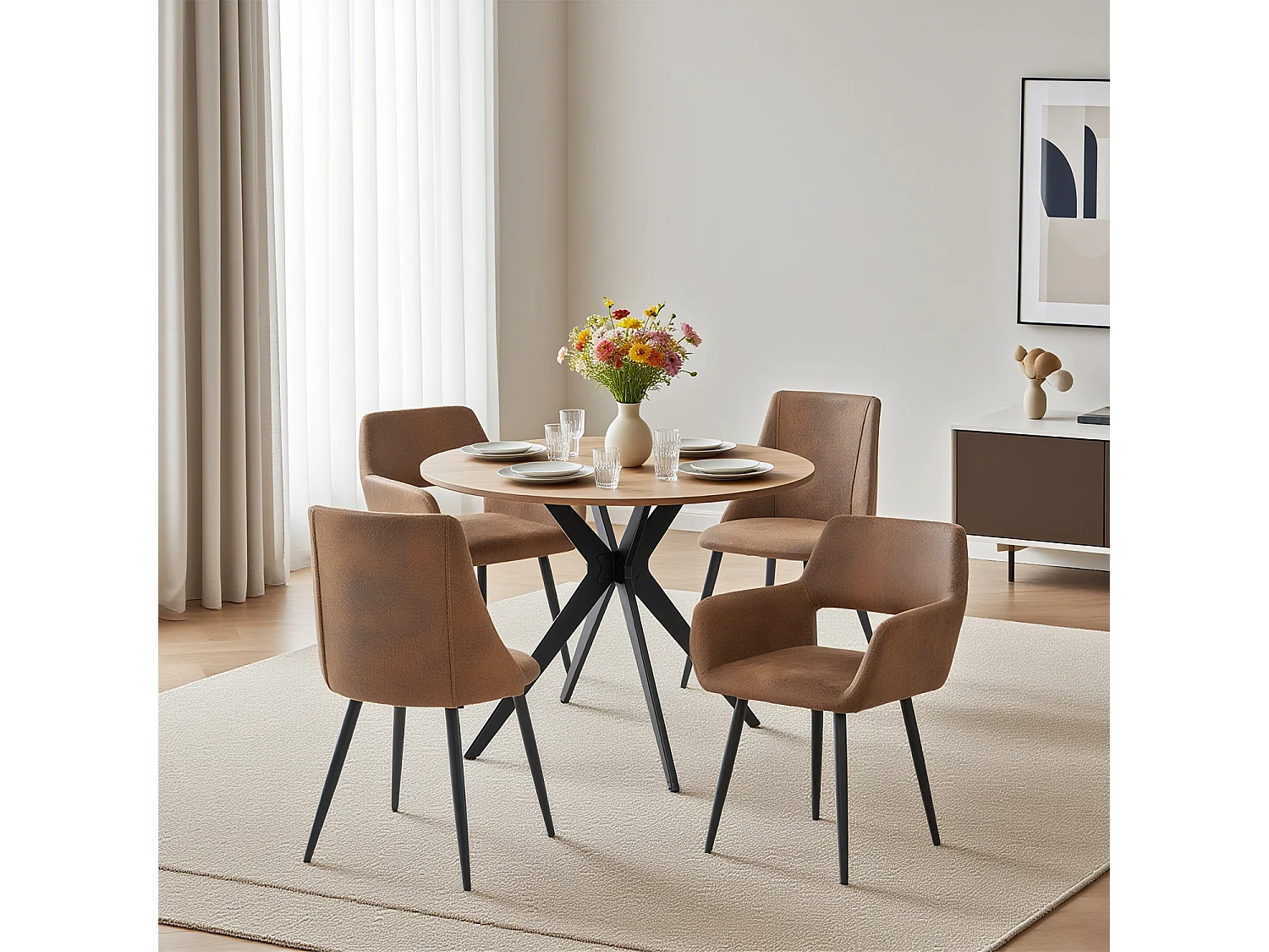 Ensemble de table à manger ronde avec 4 chaises, CLIFTOAKXSET