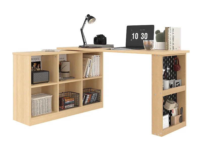 Bureau d’angle rotatif multifonction avec 6 compartiments de rangement style scandinave, DORRY